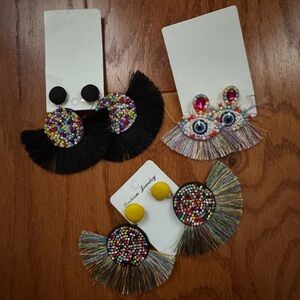 Beaded Fringe Statement Earrings - Multicolor